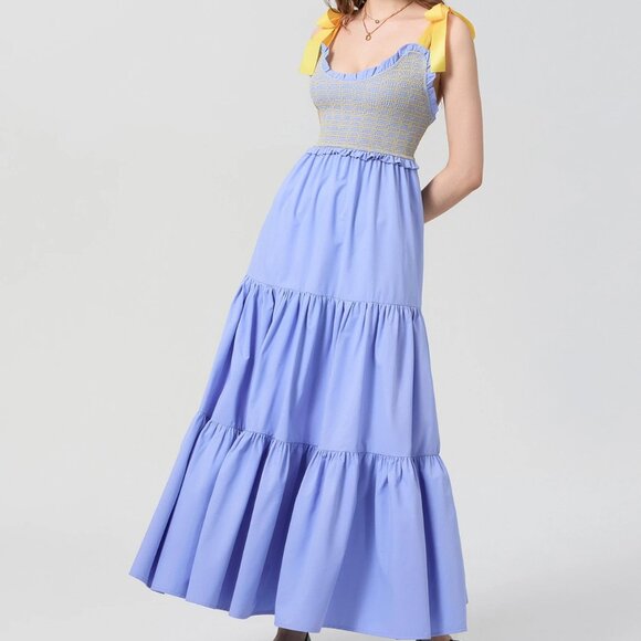 Dreamscape Tiered Blue-Yellow Maxi Dress - Picture 9 of 11
